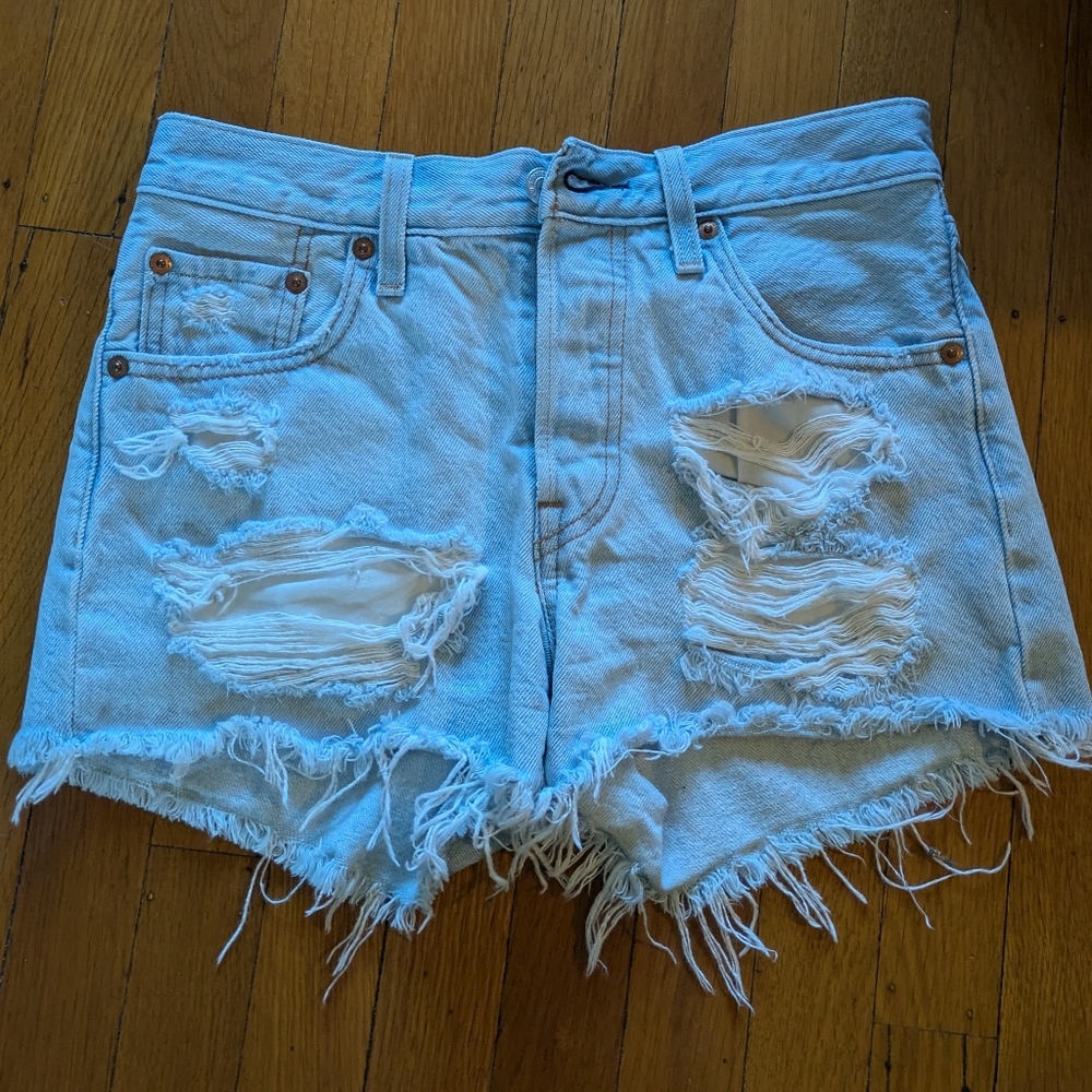 Levi's 501 Distressed Light Wash Cut Off Shorts